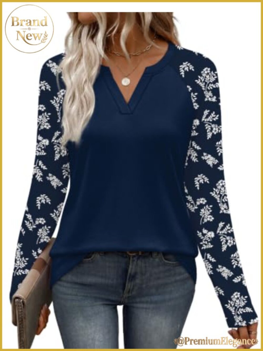 Womens Long Sleeve V-Neck Raglan Color Block Top Casual Fall Blouse
